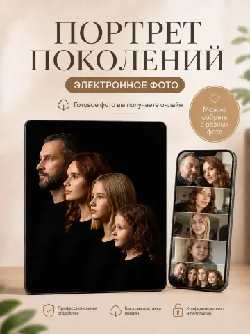 Портрет поколений из общего семейного фото — обработка и ретушь